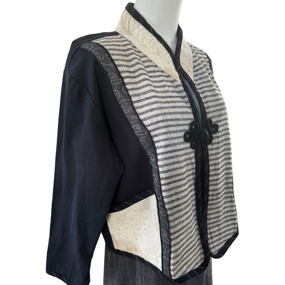 Vintage A La Mode Patchwork Jacket Black Cream Fr… - image 5